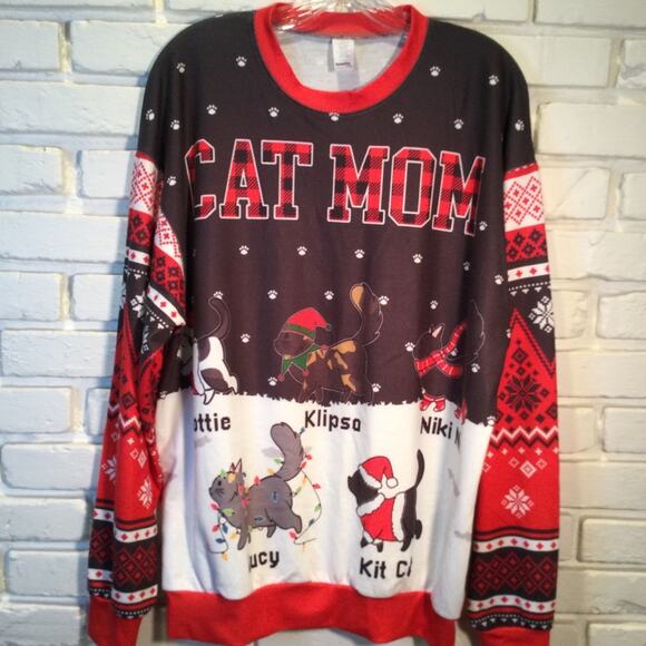 Ugly Christmas Sweater Cat Mom knit top runs Large L - Picture 1 of 4
